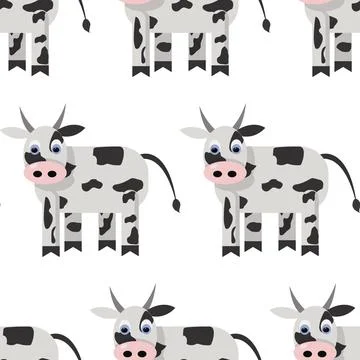 Simple seamless pattern with a cute cartoon bull. Stock Illustration