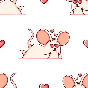 Simple seamless pattern, cute kawaii hand drawn mouse doodles Stock Illustration