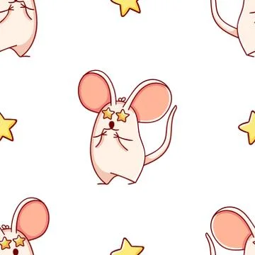 Simple seamless pattern, cute kawaii hand drawn mouse doodles Stock Illustration