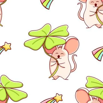 Simple seamless pattern, cute kawaii hand drawn mouse doodles Stock Illustration