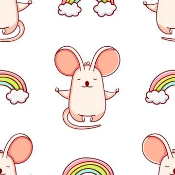Simple seamless pattern, cute kawaii hand drawn mouse doodles Stock Illustration