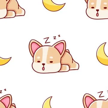 Simple seamless pattern, cute kawaii hand drawn corgi doodles Stock Illustration
