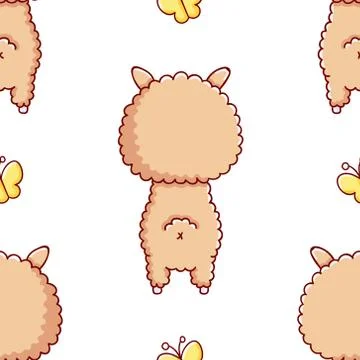 Simple seamless pattern, cute kawaii hand drawn llama doodles Stock Illustration