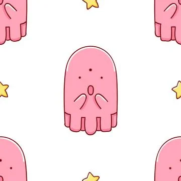 Simple seamless pattern, cute kawaii hand drawn monster doodles Stock Illustration