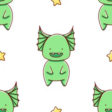 Simple seamless pattern, cute kawaii hand drawn monster doodles Stock Illustration