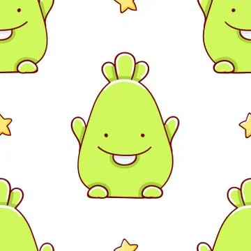 Simple seamless pattern, cute kawaii hand drawn monster doodles Stock Illustration
