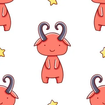 Simple seamless pattern, cute kawaii hand drawn monster doodles Stock Illustration