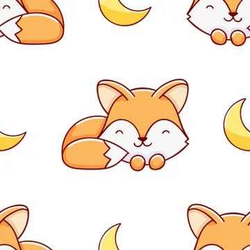 Simple seamless pattern, cute kawaii hand drawn fox doodles Illustrazione stock
