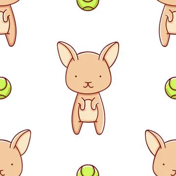 Simple seamless pattern, cute kawaii hand drawn dog doodles Stock Illustration