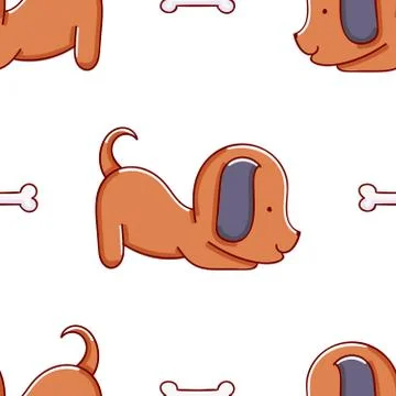Simple seamless pattern, cute kawaii hand drawn dog doodles Stock Illustration
