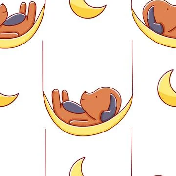 Simple seamless pattern, cute kawaii hand drawn dog doodles Stock Illustration