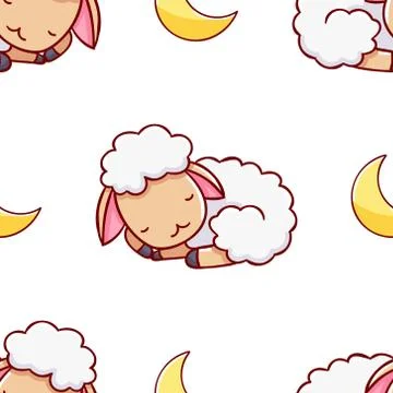 Simple seamless pattern, cute kawaii hand drawn sheep doodles Illustrazione stock