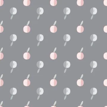 Simple seamless pattern with doodle apple ornament. Grey background. Pale pal Stock Illustration
