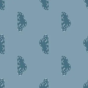 Simple seamless pattern with doodle clouds ornament. Rainy weather print in b Stock Illustration