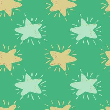 Simple seamless pattern with doodle stars elements. Blue and orange pastel sh Illustrazione stock