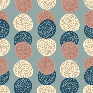 Simple seamless pattern with dotted circle ornament. Pastel blue background w Stockillustratie