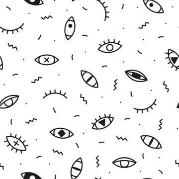 Simple seamless pattern with eyes. Memphis background - fashion style 80 - 90s. Stock Illustration
