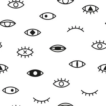 Simple seamless pattern with eyes. Memphis background - fashion style 80 - 90s. Stock Illustration