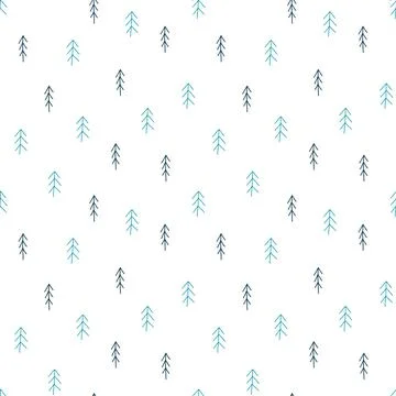 Simple seamless pattern with fir-tree in hand drawn naive Scandinavian style Stock Illustration