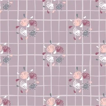 Simple seamless pattern with flower ornament. Outline botanic elements in pas Stock Illustration