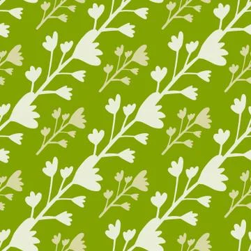 Simple seamless pattern with flowers in olive and green tones. Light botanic  Illustrazione stock