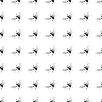Simple seamless pattern of freehand sketch of flying bees, drawn and digitized Stock Illustration