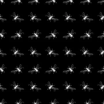 Simple seamless pattern of freehand sketch of flying bees, drawn and digitized Stock Illustration