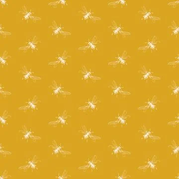 Simple seamless pattern of freehand sketch of flying bees, drawn and digitized イラスト素材