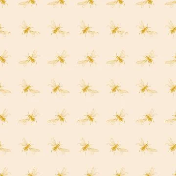 Simple seamless pattern of freehand sketch of flying bees, drawn and digitized Stock Illustration