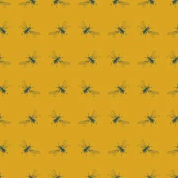 Simple seamless pattern of freehand sketch of flying bees, drawn and digitized イラスト素材