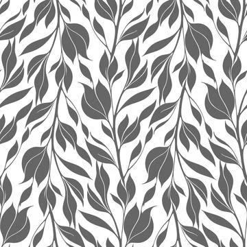 Simple seamless pattern of gray flowers on a white background, texture, desig Stock Illustration
