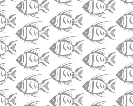 Simple seamless pattern of gray graphic fish on a white background, texture.. イラスト素材