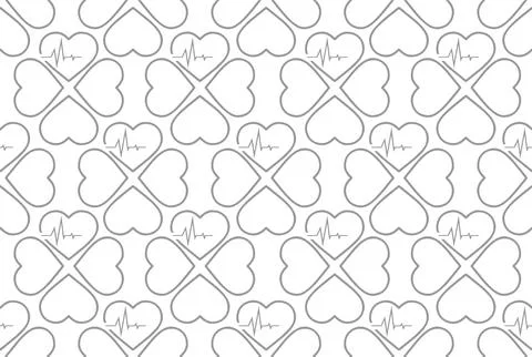 Simple seamless pattern of gray hearts on a white background, texture, design Stock Illustration