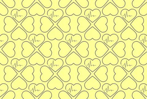 Simple seamless pattern of gray hearts on a yellow background, texture, desig Stock Illustration