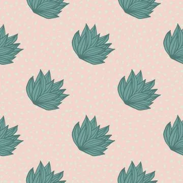 Simple seamless pattern with hand drawn bush leaves. Light pink background wi Illustrazione stock