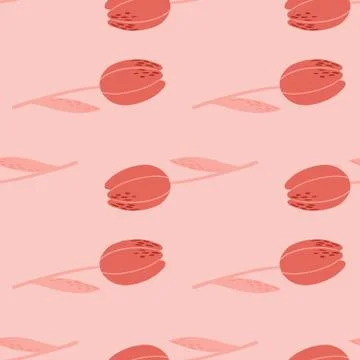 Simple seamless pattern with hand drawn tulips. Flower silhouettes and backgr Stock Illustration