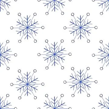 Simple Seamless Pattern with Hand Drawn Snowflakes. Stock Illustration