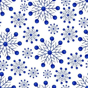 Simple Seamless Pattern with Hand Drawn Snowflakes. Stock Illustration