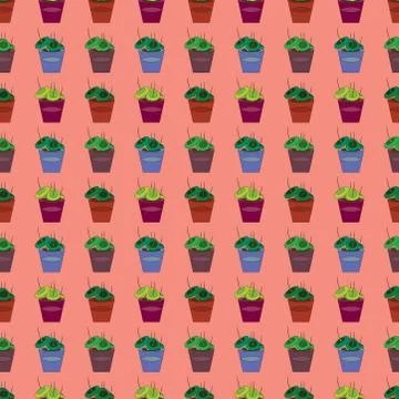Simple seamless pattern with house plants. illustration on a red background. Illustrazione stock