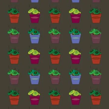 Simple seamless pattern with house plants. illustration on a grey background Stock Illustration