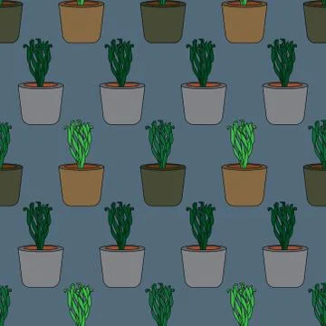 Simple seamless pattern with house plants. illustration on a red background 스톡 일러스트