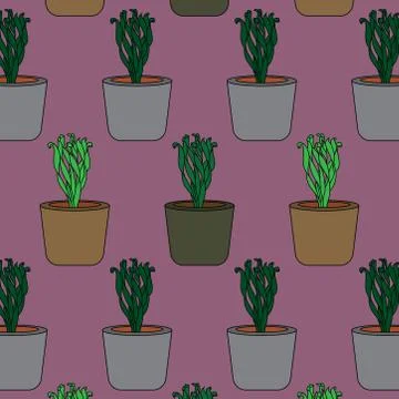 Simple seamless pattern with house plants. illustration on a red background Stock Illustration