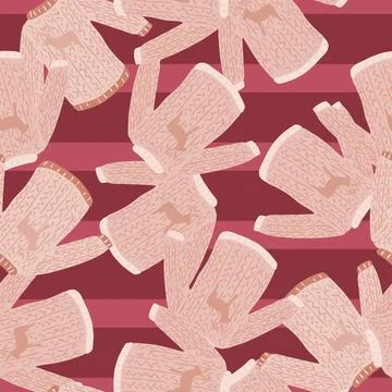 Simple seamless pattern with light pink sweaters doodle print on striped back Stock Illustration