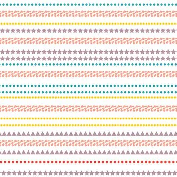 Simple seamless pattern of lines of dots, stars and triangles. Vector drawing Illustrazione stock