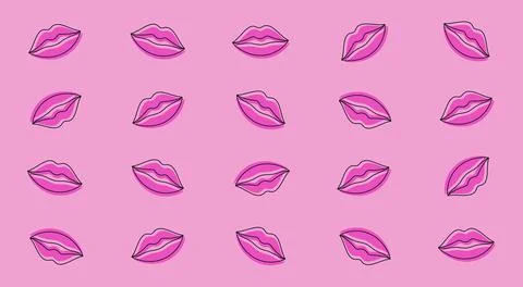 Simple seamless pattern with lips. Contour illustration for beauty salon Stock Illustration
