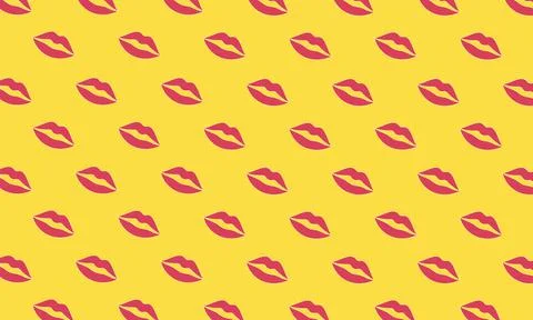 Simple seamless pattern with lips. Vector contour illustration for beauty salon Stock Illustration