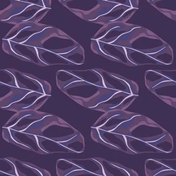 Simple seamless pattern with marble monstera leaves ornament. Purple colored  Stock Illustration