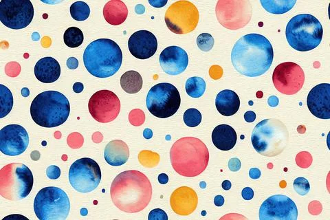 A simple seamless pattern of multi-colored watercolor circles in different si Stock Illustration