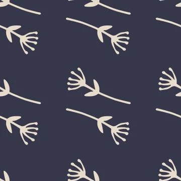 Simple seamless pattern with naivy blue background and white floral elements. Stock Illustration