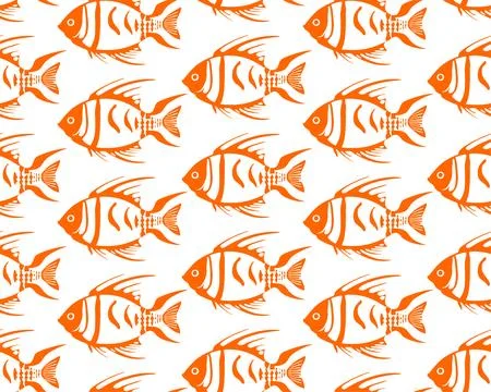 Simple seamless pattern of orange graphic fish on a white background, textu.. Stock Illustration